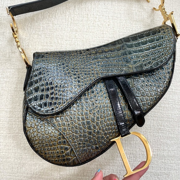 Dior Saddle Croc Embossed Green/Blue - Picture 4 of 16